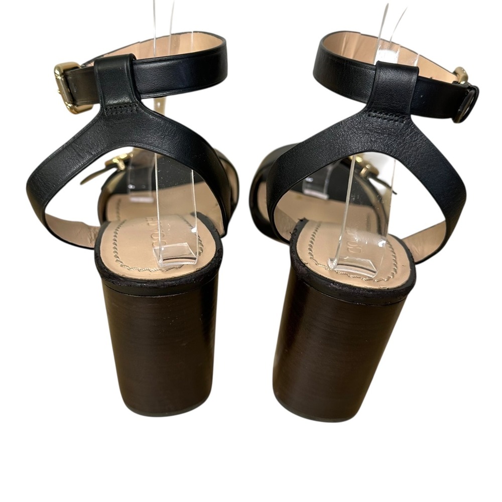 Coach Black Leather Block Heel Sandals Horse & Carriage Gold Hardware Womens 10 - Picture 6 of 16